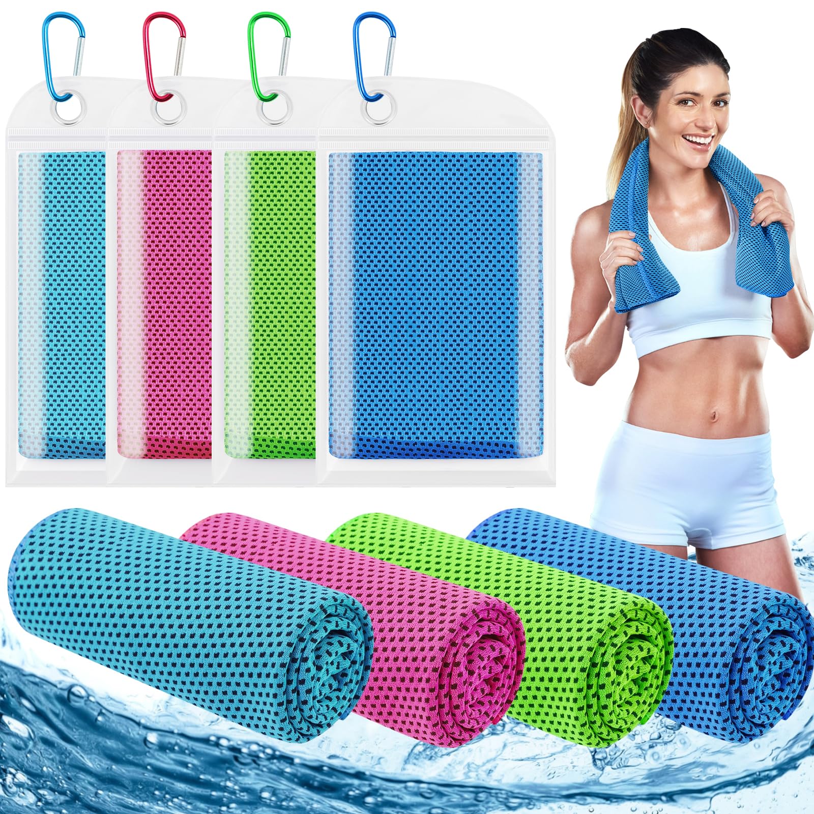 Leuceiy 4 Pack Cooling Towels (40"x12"), Cooling Towels for Neck and Face, Gym Towel for Working Out, Soft Breathable Microfiber Ice Towel for Yoga Sport Running Golf