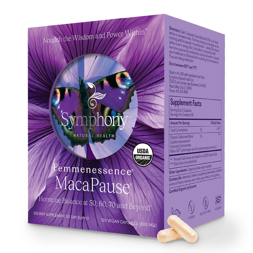 Femmenessence MacaPause – Clinically Proven Post Menopause Supplement for Women, Supports Natural Hormone Balance – Estrogen, Mood & Hot Flashes Relief. 120 Organic Vegan Capsules (30 Day Supply)