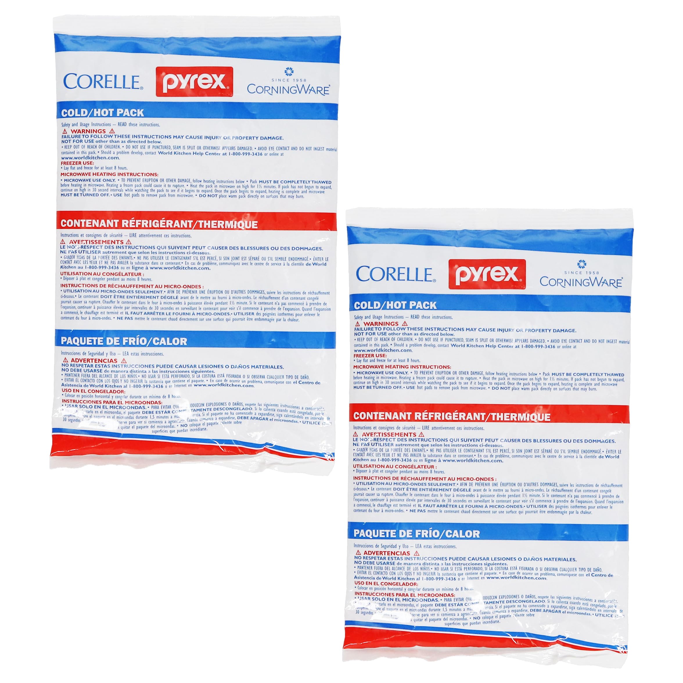 Pyrex Portable Large Cold/Hot Pack (2-Pack) - Made in USA | Reusable Gel Pack | Flexible Design | Hot Or Cold Therapy | Microwave & Freezer Safe | Leak-Resistant