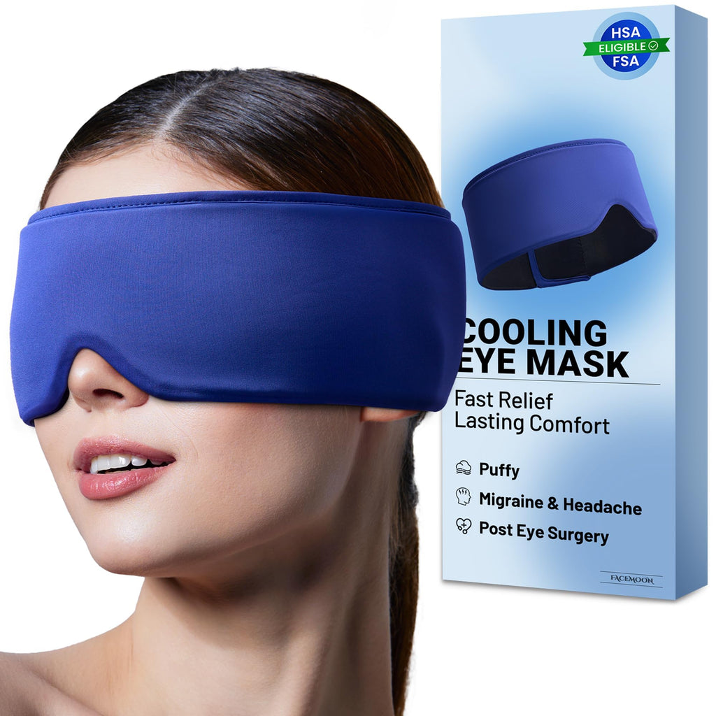 Cooling Gel Eye Mask for Puffy Eyes, Migraine & Headache Relief, Full Eye-Area Cold Compress for Eyes & Temples, FSA Eligible HSA Reusable Eye Ice Pack for Swelling & Post-Surgery Recovery