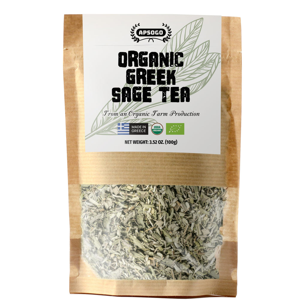 Apsogo Organic Greek Sage Tea - Salvia Officinalis Loose Leaf, 3.52oz