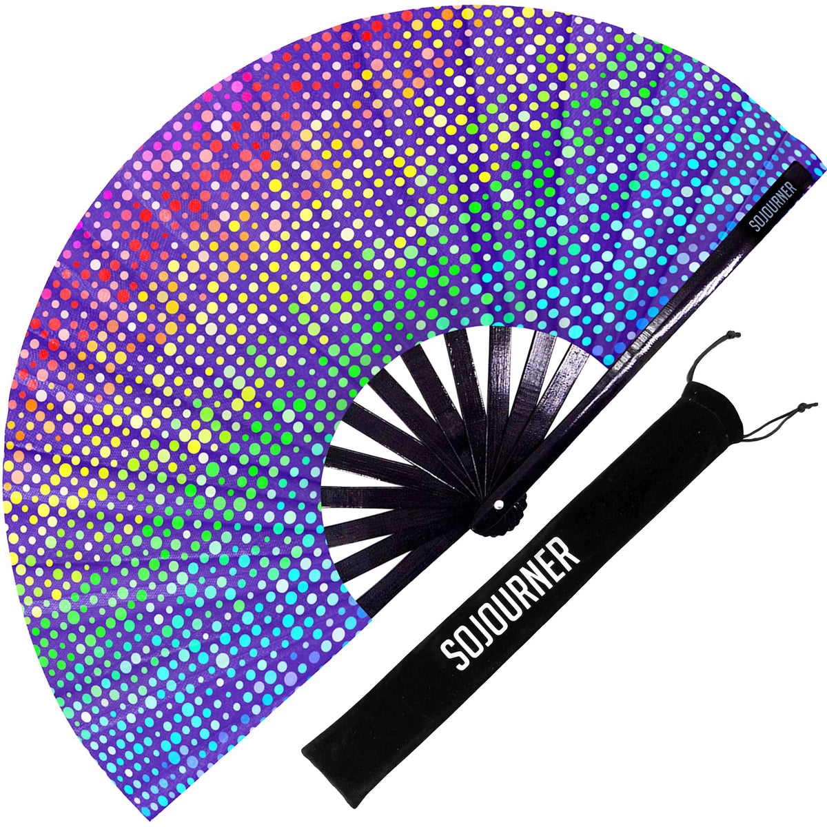 SoJourner Bags Rainbow Lights Rave Fan - Large Folding Clack Fan for Men and Women - Rave Accessories for EDM, Line Dancing, Cosplay, Concerts and More