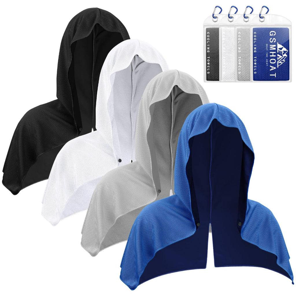 4 Pack Cooling Hoodie Towels for Neck and Face, UV Sun Protection Ice Cooling Towels for Hot Weather, Cool Hoodie for Sports, Gym, Hiking, Working