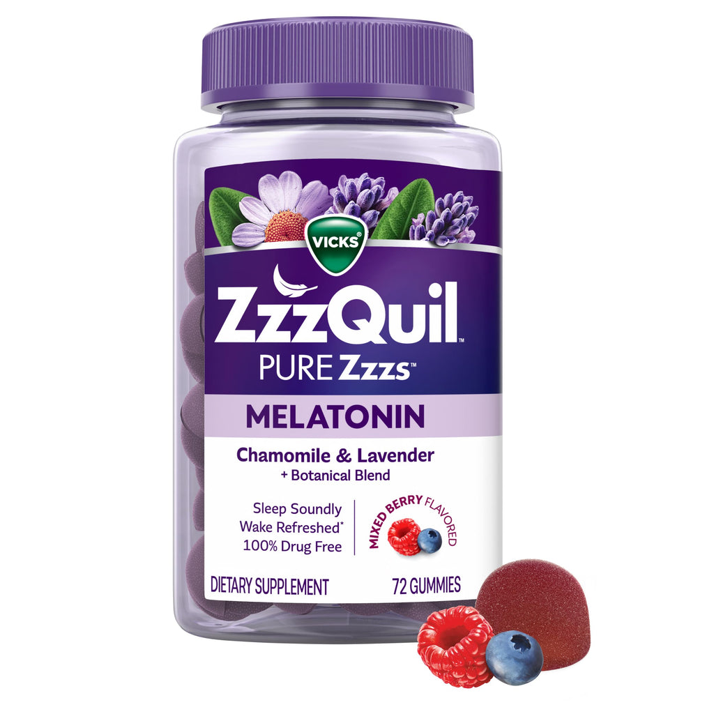 ZzzQuil, Saf Zzzs Melatonin Sakızları, Uyku Yardımcısı, 2 mg Melatonin, Papatya ve Lavanta Özlü, Melatonin Uyku Sakızları, Yetişkinler İçin Uyku Yardımcıları, Yaban Mersini Vanilya Aromalı, 72 Uyku Sakızı