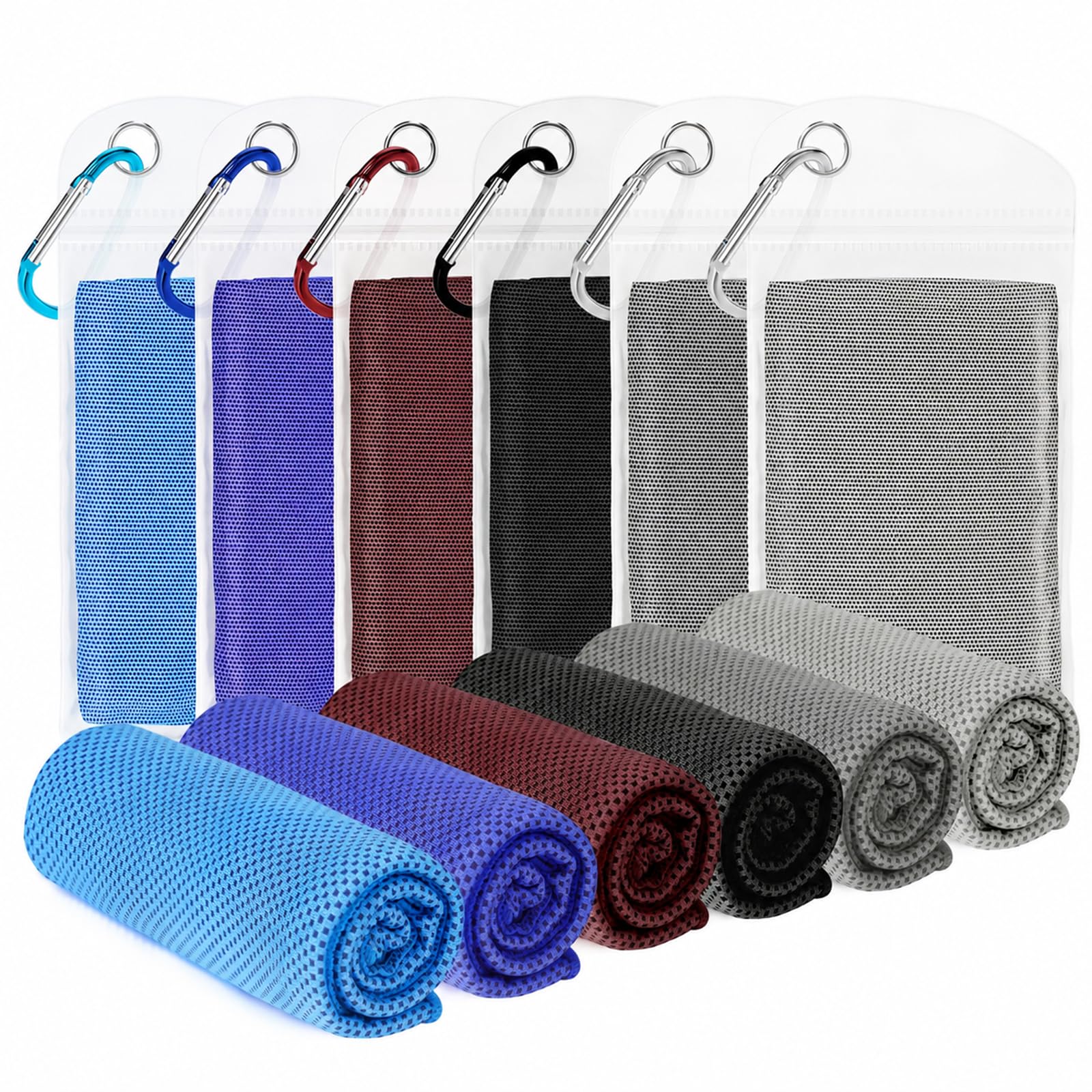 Amgico 6 Pack Cooling Towel 40"X12", Cooling Towels for Neck and Face, Quick Dry Soft Breathable Reusable Microfiber Towels for Hot Weather, Camping, Hiking, Beach, Workout, Running & More Activities