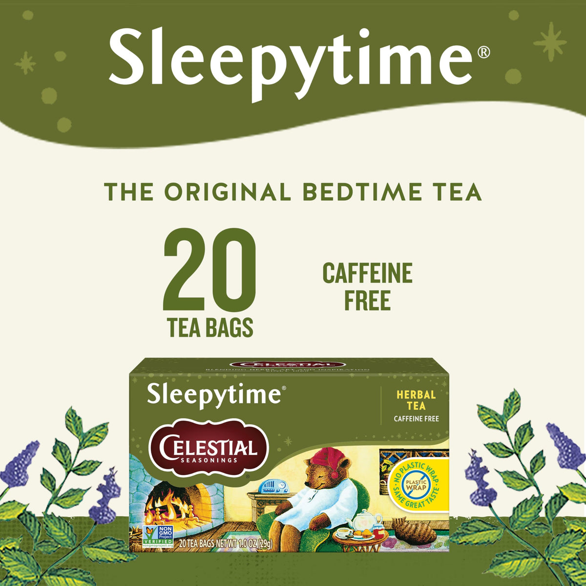 Celestial Seasonings Sleepytime Bitki Çayı, Kafeinsiz, 20 Poşet Çay Kutusu (6'lı Paket)