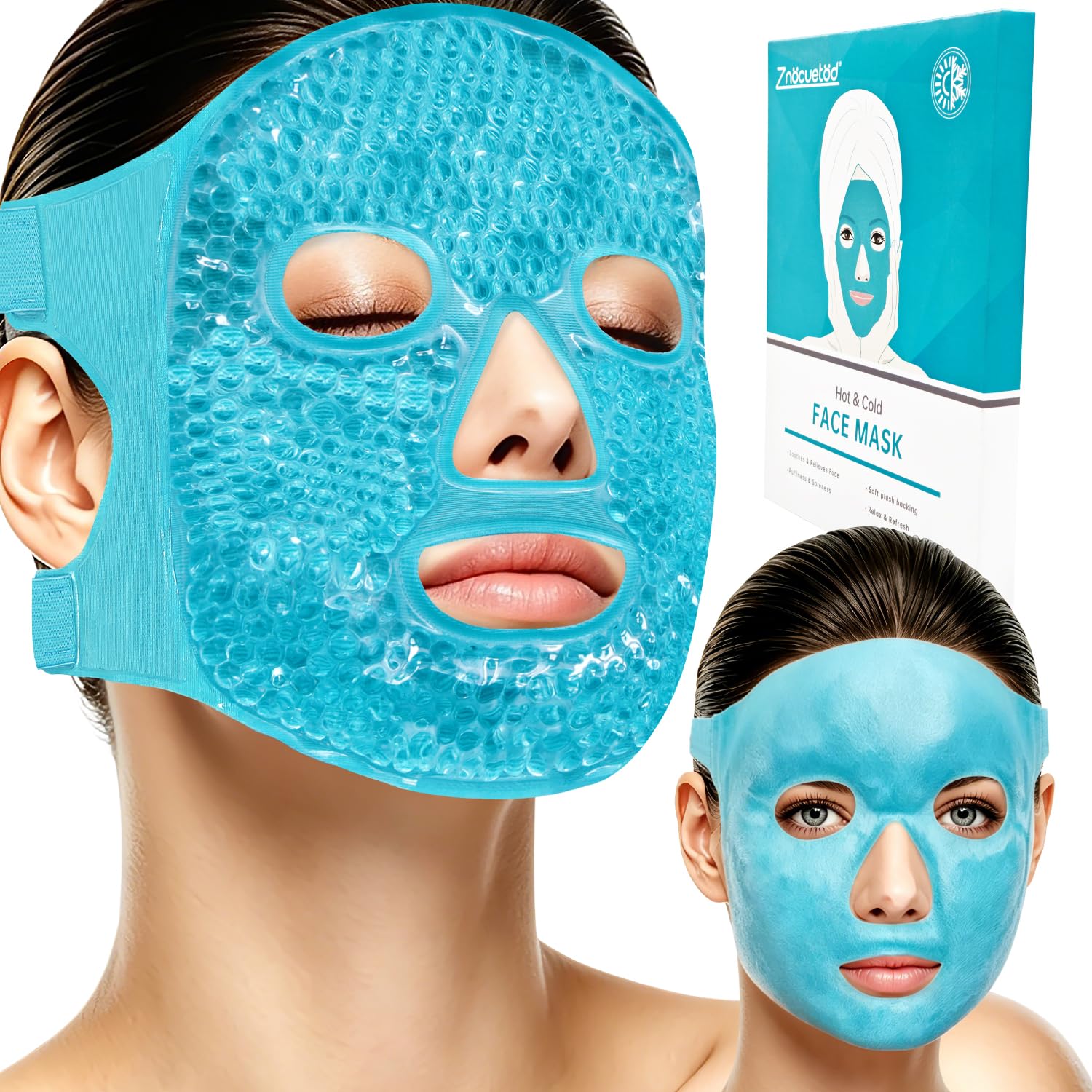 ZNÖCUETÖD Cold Face Ice Mask Facial Ice Pack, Hot Cold Compress for Face | Face SPA Gift for Woman Dark Circles Facial Puff, Pressure, Headaches, Skin Care, Post Laser Cosmetic Care, Reversible