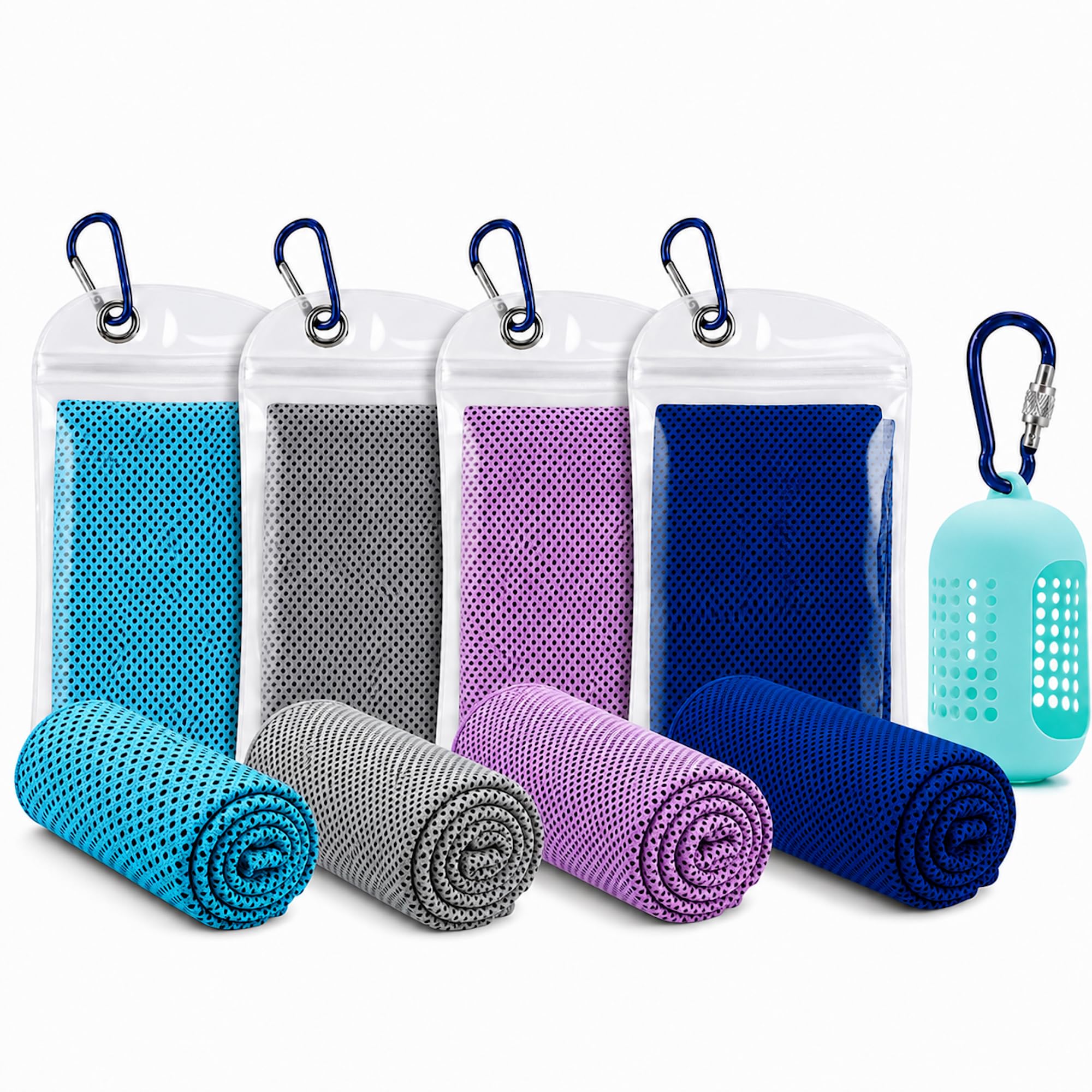 Cooling Towels for Neck and Face, Instant Cooling Towel,4 Pack with Hooks | Instant Cooling Towel, Water Activated, Soft Microfiber, Reusable,4 Pack with Hooks, Great for Golf Gym Running Sports