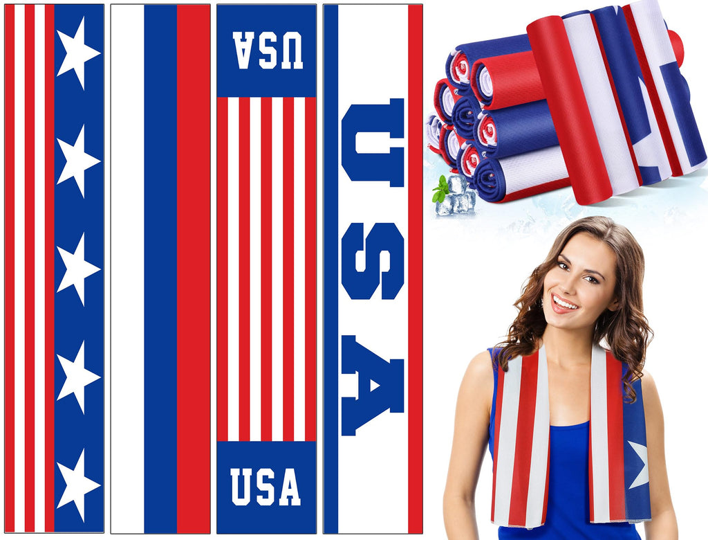 Fanfanwin 30 Pack Flag Day 250 Years Cooling Towels Bulk American Flag Chilly Towels for Neck Face 40 x 12 Inch Cool Breathable Soft Ice Cold Washcloth for Sports Running Gym Yoga Workout