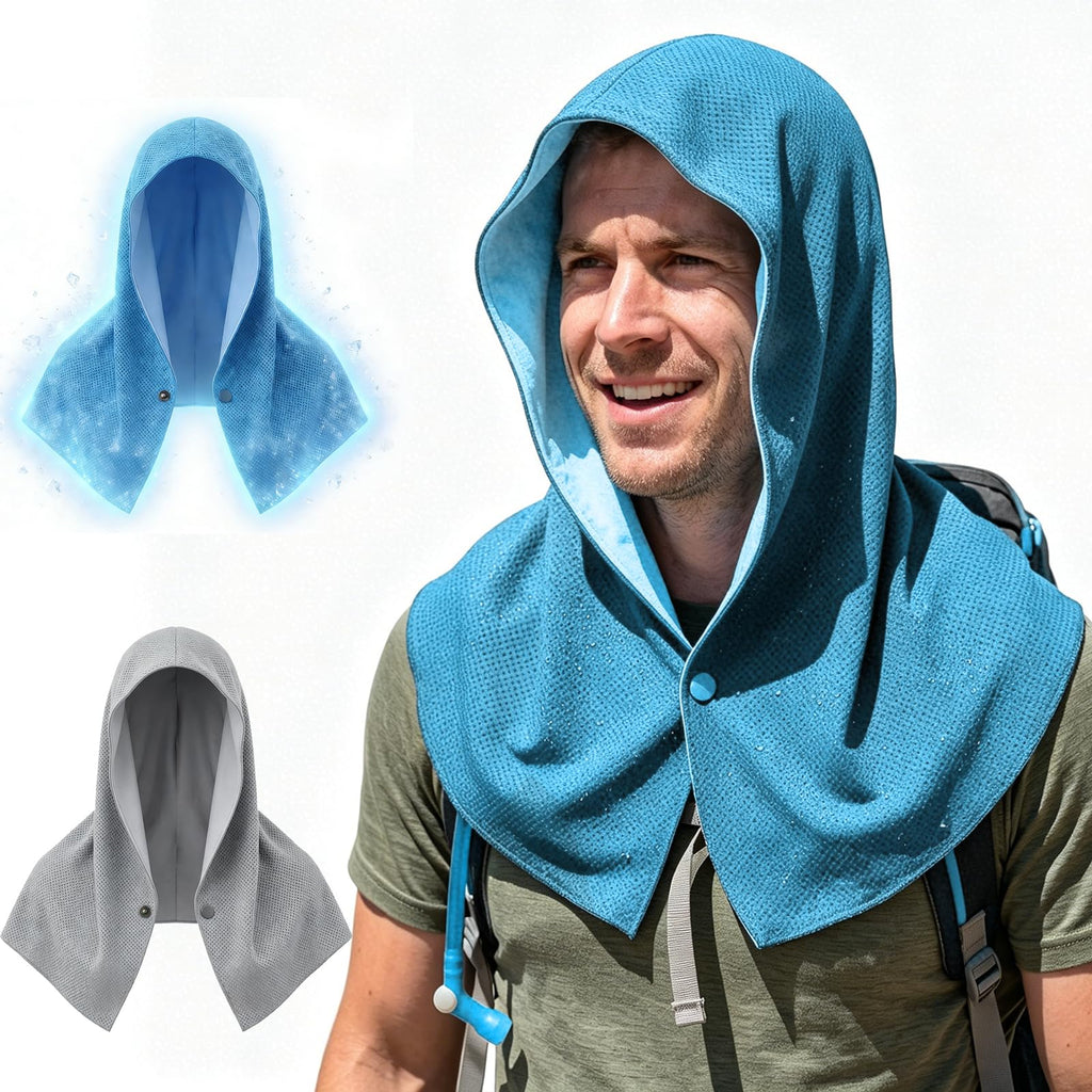 Double Cooling Hoodie Towels for Men and Women Rapid Sweat Absorption | PVA Cooling Towels for Neck and Face, Instant Cold Hooded Ice Towel for Sports, Gym, Hiking, Cycling in Hot Weather (Blue)
