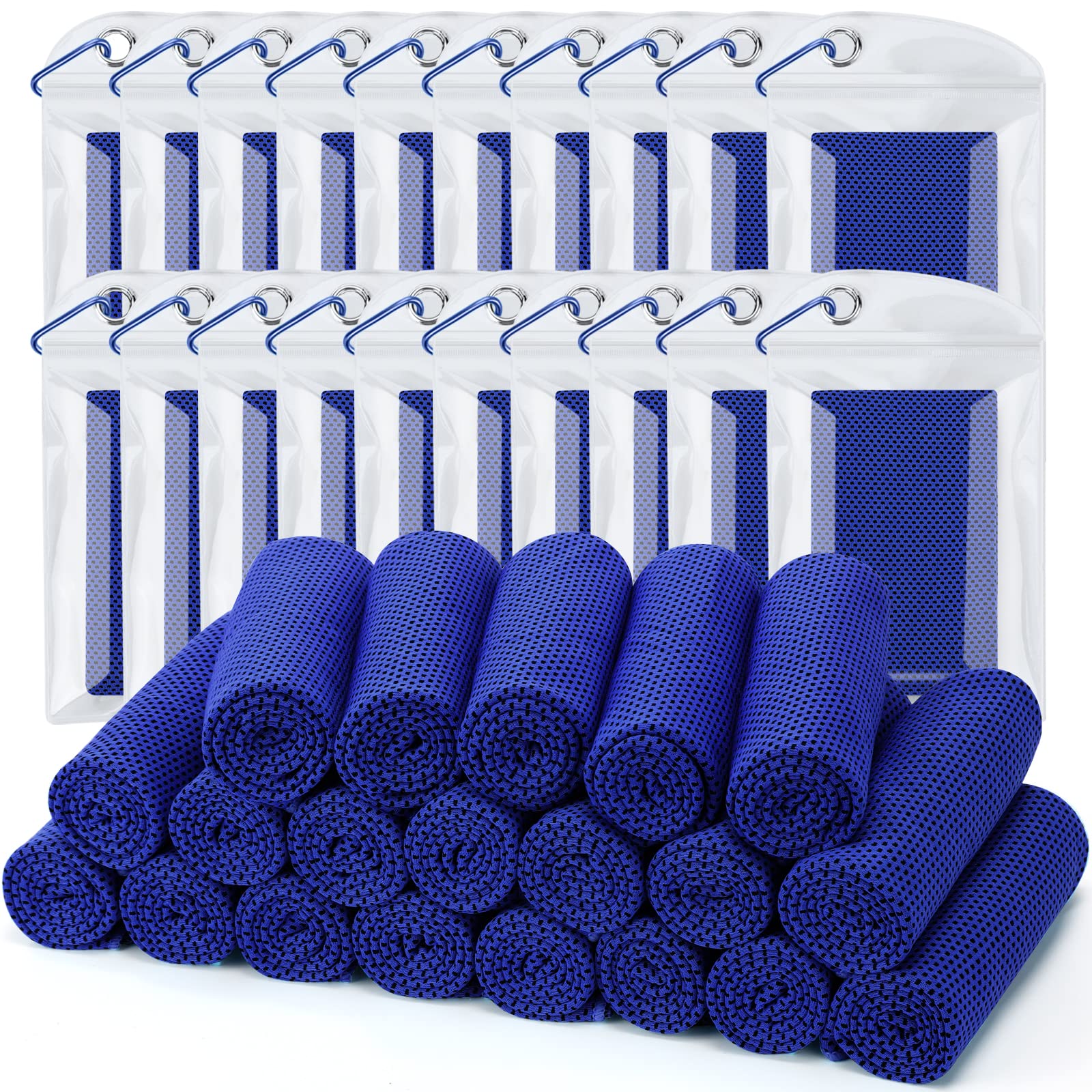 Cooling Towel (Pack of 20, 40"x12") with Pouches for Sports | For Neck and Face, Hot Weather, Workout, Fitness, Gym, Yoga, Golf, Pilates, Travel, Camping & More