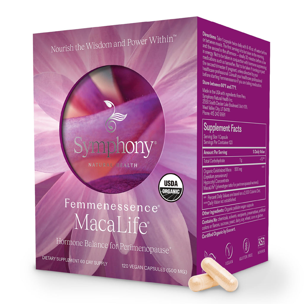 Femmenessence MacaLife – Clinically Proven Perimenopause Supplement for Women – Natural Hormone Balance, Mood, Hot Flashes & Night Sweats Relief – 120 Organic Vegan Capsules (60 Day Supply)