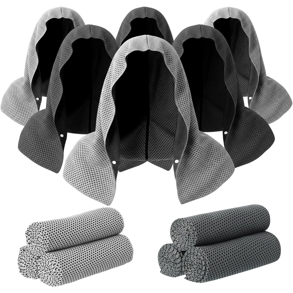 Honoson 12 Pcs Cooling Hooded Towels for Neck and Face UPF 50 Sun Protection Cooling Neck Wrap Breathable Ice Towels for Outdoor Work Running Fishing Gardening (Dark Gray,Light Gray)