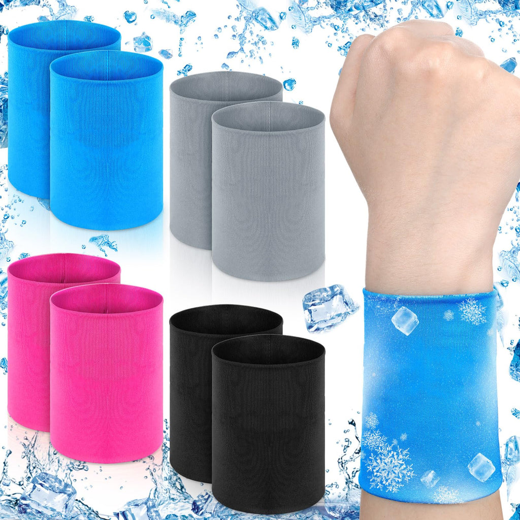 8 Pack Cooling Wristbands for Women Men Breathable Athletic Exercise Wrist Sweatband Quick Dry Sweat Heat Absorbing Wristbands for Tennis Outdoor Yoga Camping(Blue, Black, Gray, Rose Red)