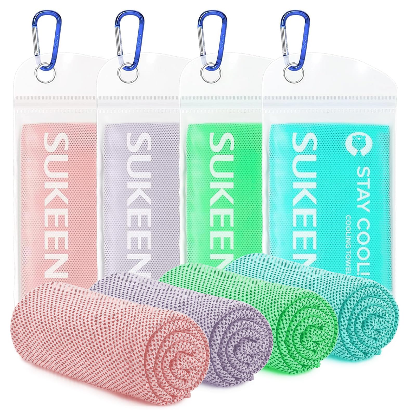Sukeen 4'lü Paket Soğutucu Havlu (40"x12") Boyun ve Yüz İçin, Soğutucu Boyun Sargısı, Sıcak Havalar İçin Nefes Alabilen Soğutucu Havlu, Yoga, Spor, Golf, Spor Salonu, Kamp, Koşu, Fitness, Egzersiz İçin Ter Havlusu