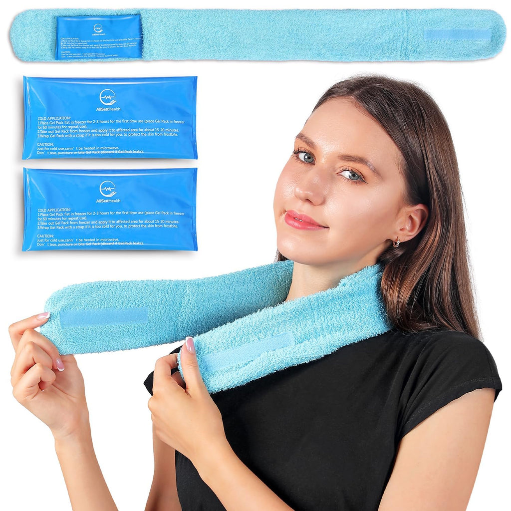 Ice Pack for Neck and Shoulders, Neck Ice Pack Wrap with 2 Reusable Packs | Cold Pack for Neck, Freezable Cooling Wrap, Post Surgery Tonsillectomy Recovery, Soft Plush Towel