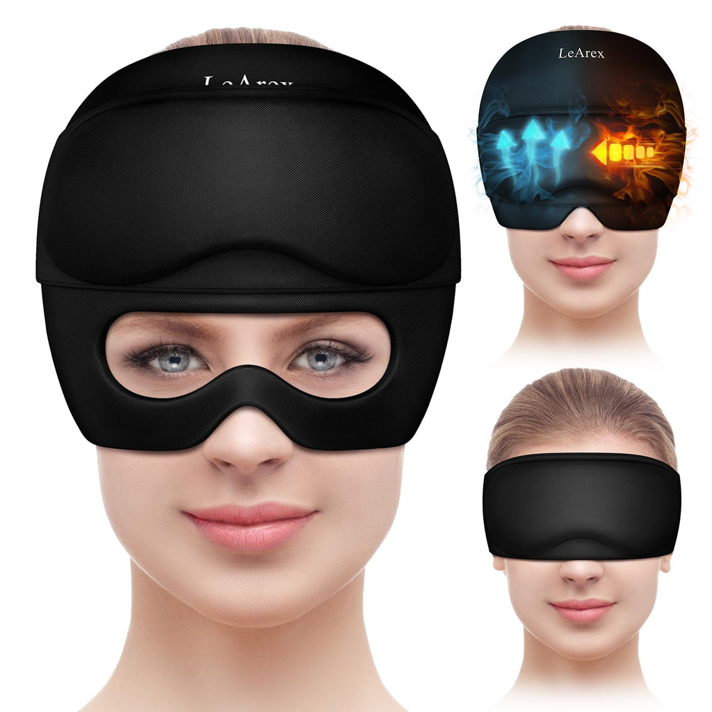 Migraine Relief Cap with Gel Eye Mask, Headache Relief Cap Ice Head Wrap Hot and Cold Therapy Hat, Gel Ice Cap for Headache Puffy Eyes Sinus and Tension Stress Relief (Black)