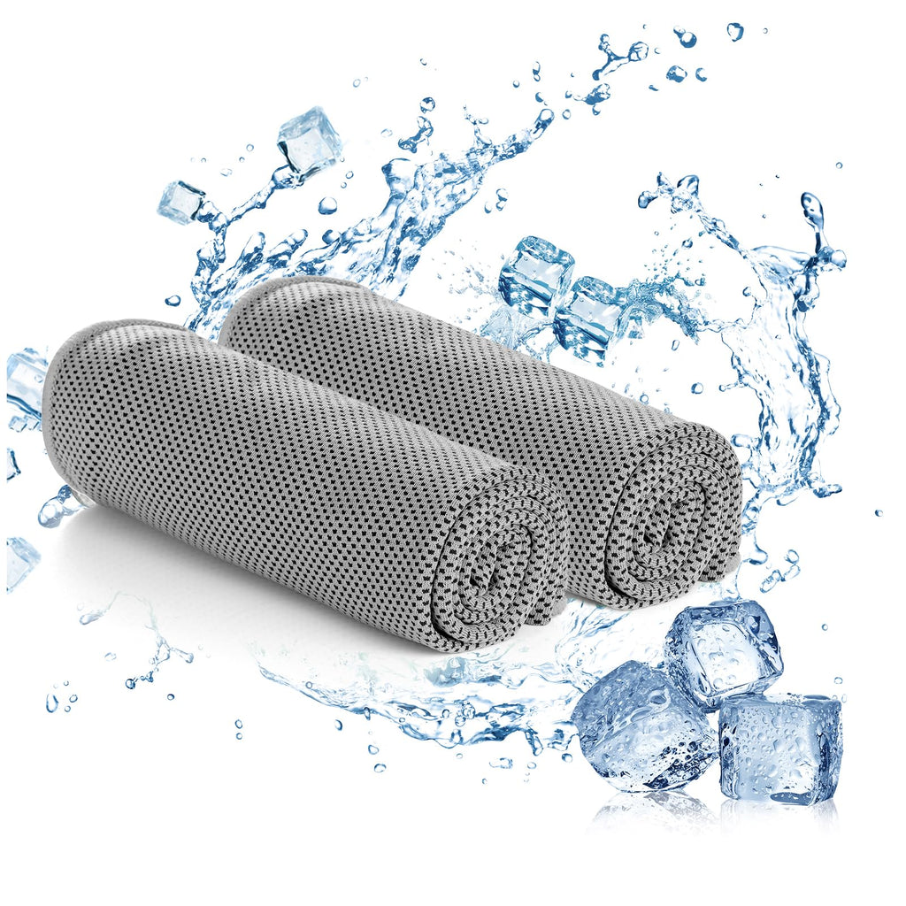 2 Packs Cooling Towel (40"x 12"), Microfiber Cool Towel, Soft Breathable Chilly Towel Stay Cool for Yoga, Sport, Gym, Camping, Fitness, Running & More Activities, Grey