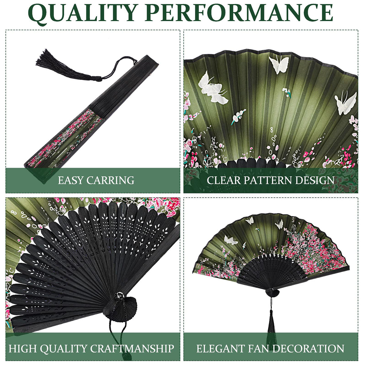 Zonon 4 Pack Hand Held Folding Fans for Women Silk,Lively