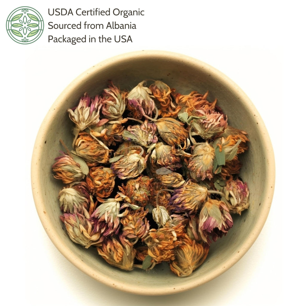 Organic Red Clover Blossoms 2 oz. (57g), USDA Certified Organic Red Clover Blossom Tea, Whole