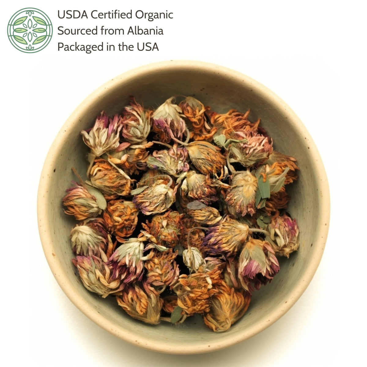 Organic Red Clover Blossoms 2 oz. (57g), USDA Certified Organic Red Clover Blossom Tea, Whole
