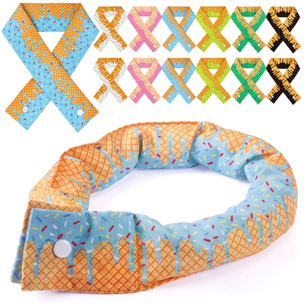 Hanaive 12 Pcs Cooling Neck Wraps with Button Tie Dye Neck Cooler for Hot Weather Ice Cooling Bandana Scarf for Summer Men Women (Ice Cream Drip)