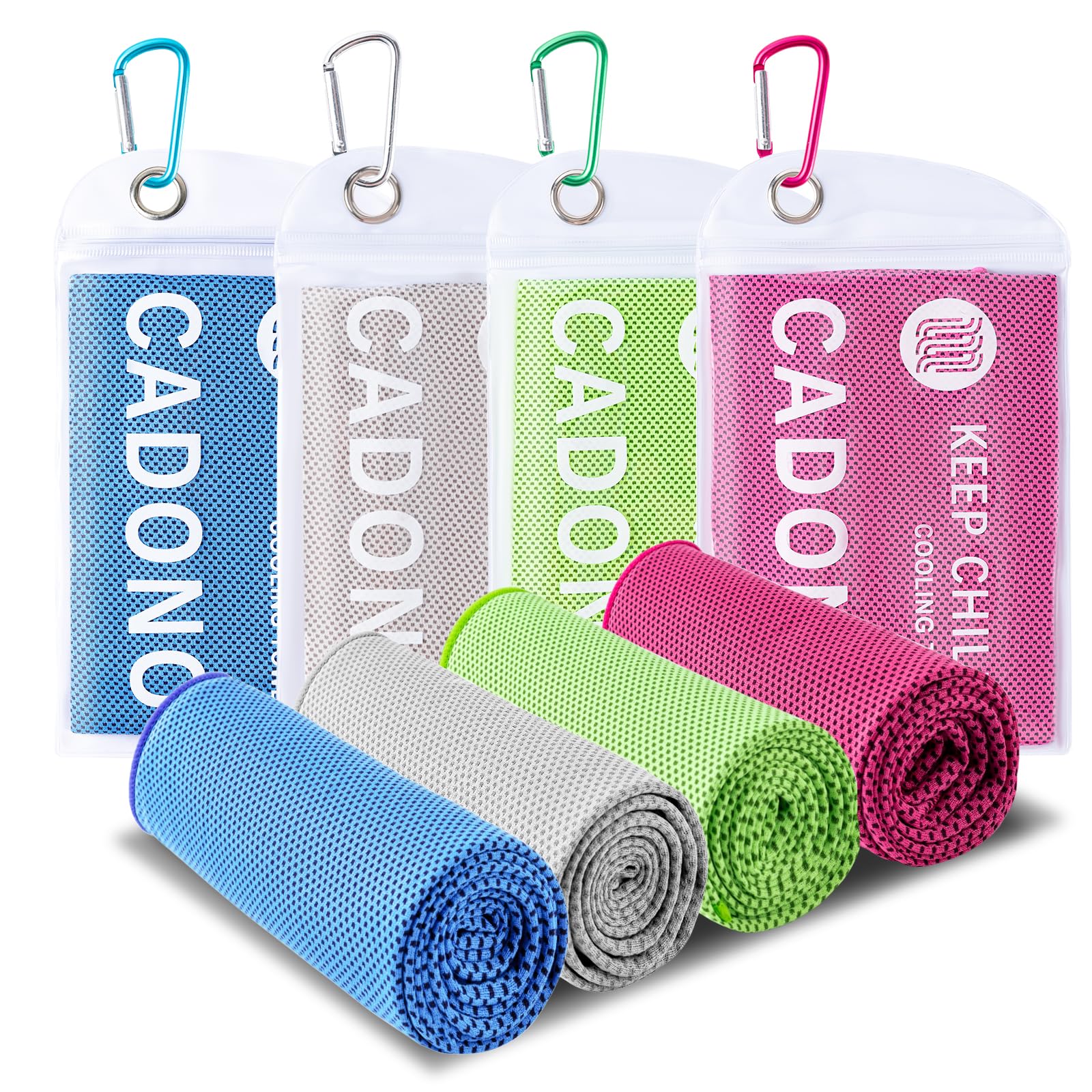 CADONO 4'lü Soğutma Havlusu Paketi (40"x12"), Yumuşak, Nefes Alabilen, Serinletici Havlu, Buz Havlusu, Yoga, Spor, Koşu, Egzersiz, Spor Salonu, Kamp, Fitness ve Daha Fazla Aktivite İçin Mikrofiber Havlu (Çok Renkli)