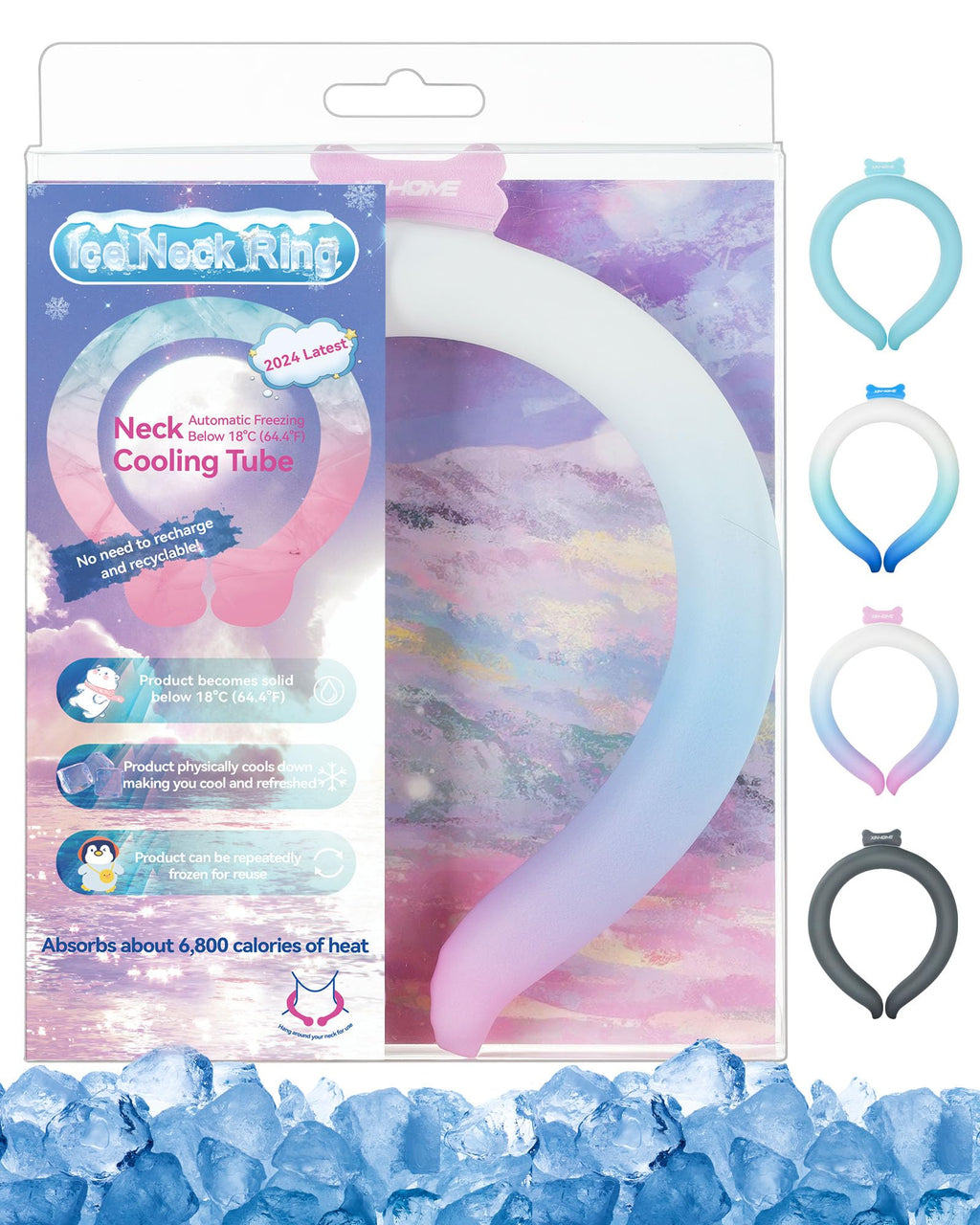 Neck Cooling Tube Wraps Ice Ring Neck Cooler Personal Ice Pack Wrap for Hot Weather Gel Reusable Wearable Gel Cooling for Summer Heat Hot Flashes Freezer Below 64.4℉