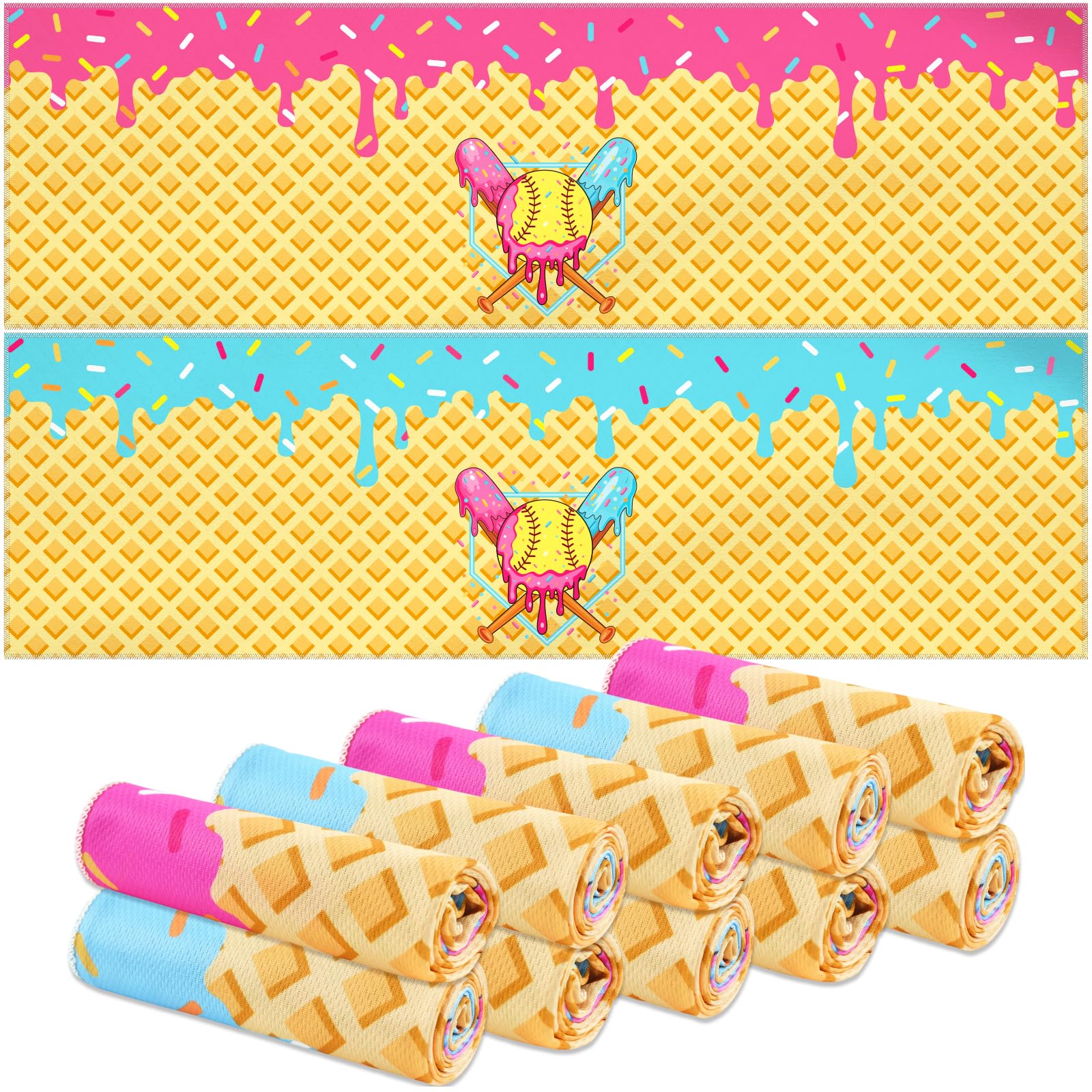 12 Pcs 40"x12" Softball Ice Cream Drip Cooling Towels | Sweat Absorbent Cooling Towels for Coach & Team Gifts, Youth Sports, Gym, Beach, Pool & Hot Weather Party Favors