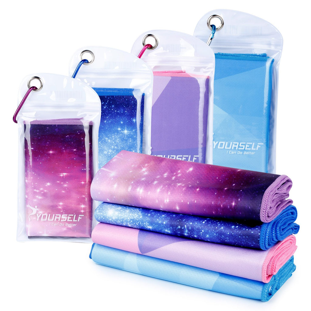 SYOURSELF Cooling Towels for Neck and Face, 4 Pack 40" x 12" Cooling Towel for Hot Weather, Soft Breathable Instant Cool Chilly Pad for Sports Golf Yoga Gym Athletes Camping Ice Towels(Mix-4pcs)