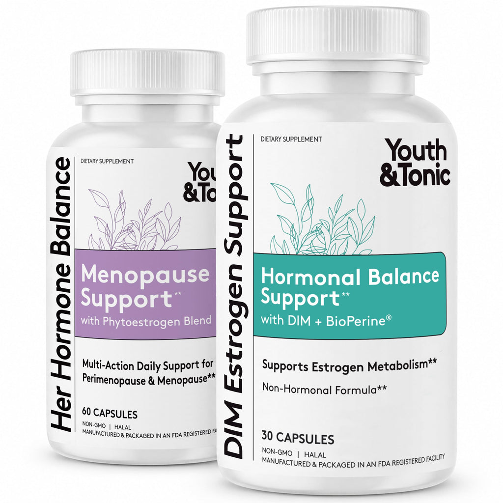 Youth & Tonic DIM for Perimenopause – Estrogen Supplement for Women 2pk | Hormone Balance Supplement for Women, DIM Complex (Diindolylmethane) + Red Clover + Black Cohosh for the Menopause Transition