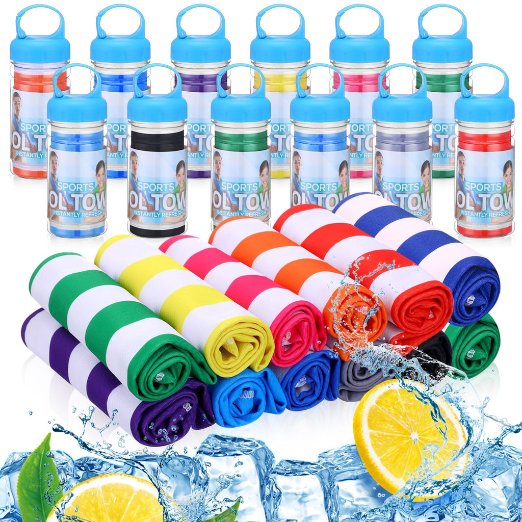 Hosuly 12 Pack 32 x 12 in Cooling Towels Bulk for Neck and Face Microfiber Ice Towel Sweat Towels Breathable Soft Chilly Towel Portable Cool Neck Rags for Sport Gym Workout
