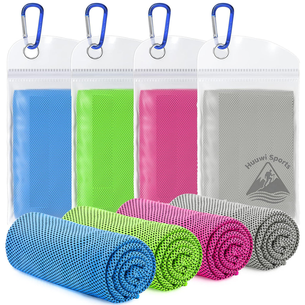 Cooling Towel 4 Pack, 40"x12" Ice Towel for Instant Relief, Microfiber Chilly Towel for Sports, Gym, Running, Yoga, Golf, Camping, Fitness (Mix A)