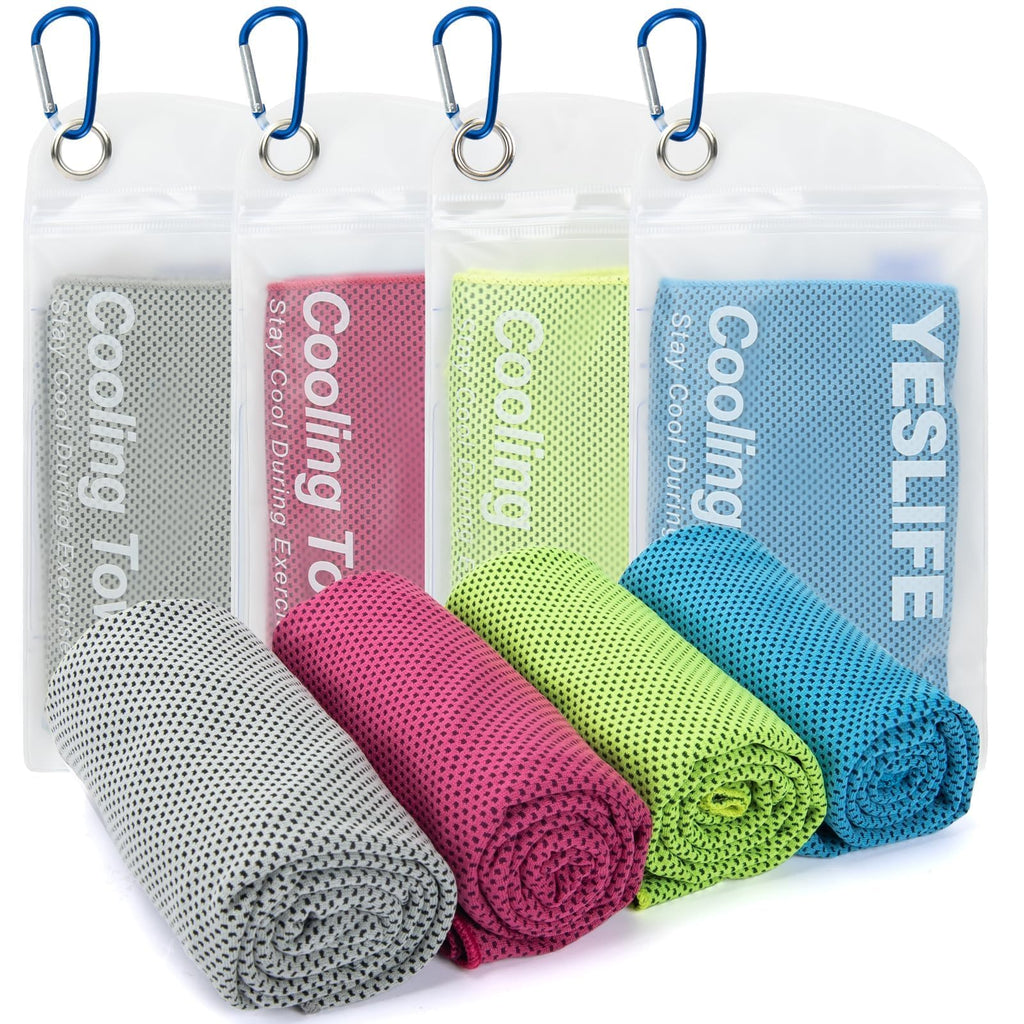 YESLIFE Cooling Towels, 4-Pack 40"x12", Multicolor Set A | Microfiber gym towels, soft breathable neck wrap, cooling towel for yoga running sport camping, Multicolor, 4-pack