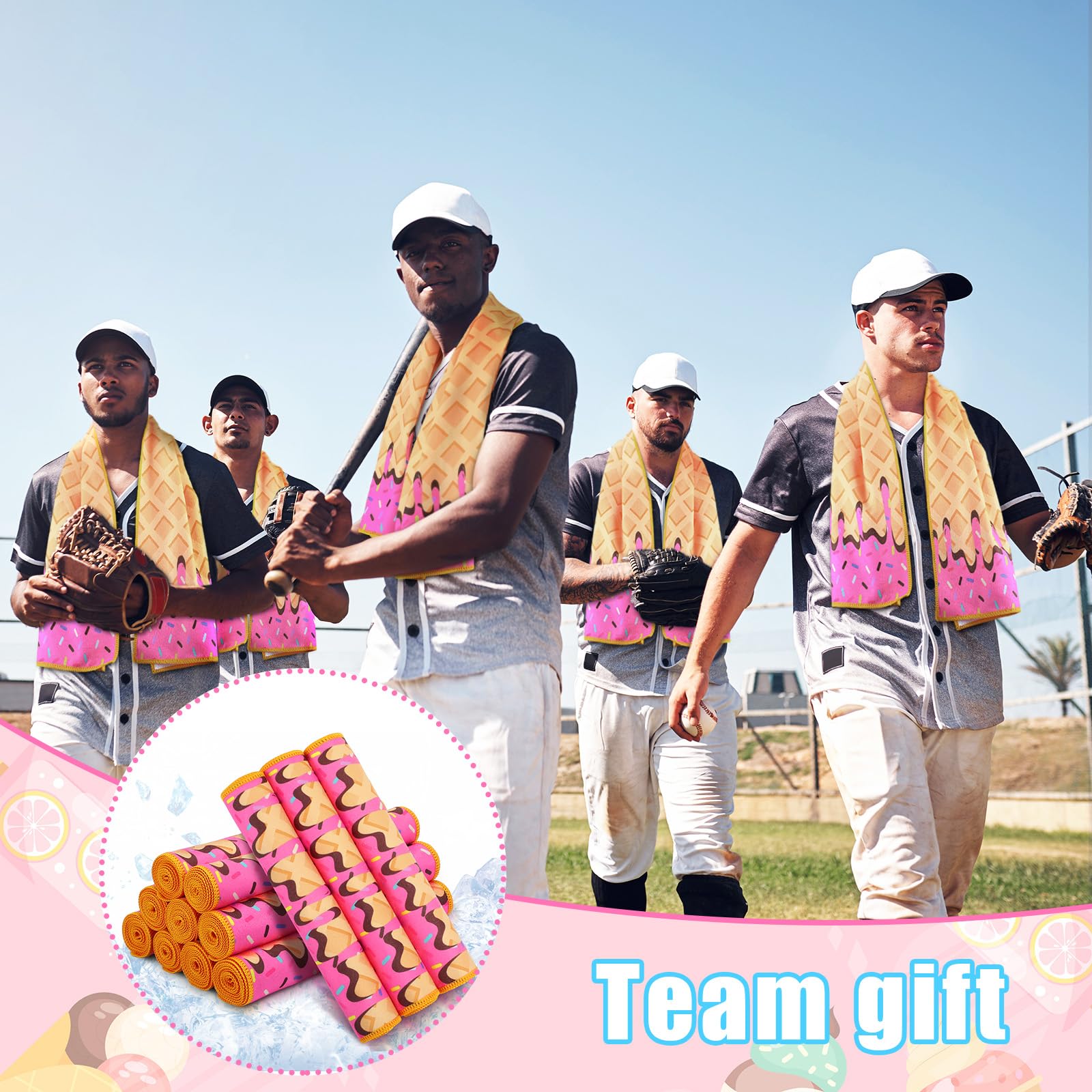 Peryiter 12 Pcs Baseball Ice Cream Drip Cooling Towel Microfiber Absorbent Lightweight Sport Cooling Towel Sweat Sport Rags for Baseball Team Coach Gifts Event Yoga Running Gym(Pink,40 x 12 Inch)