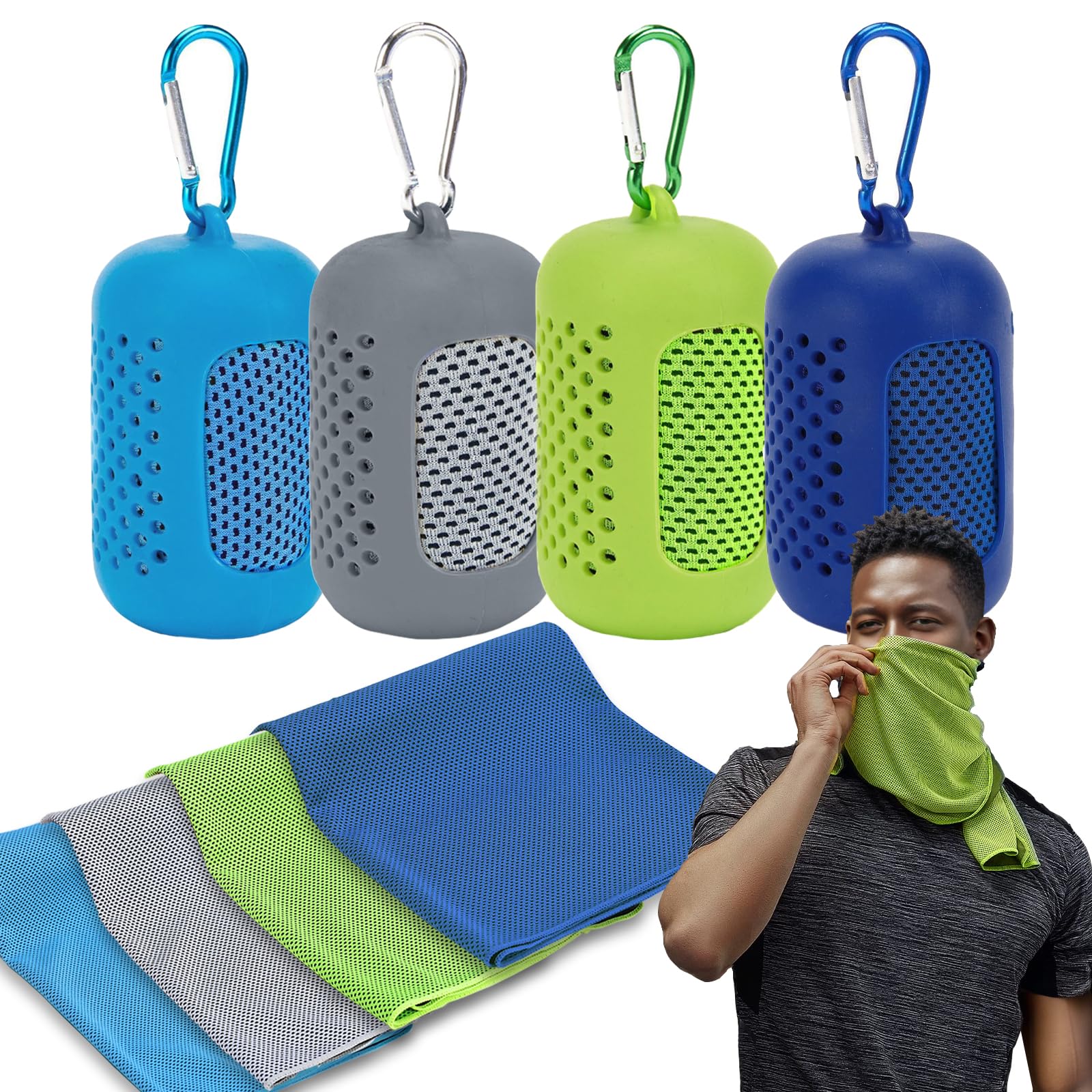 4 Pack Cooling Towels (40"x12"), Microfiber Chilly Towels Soft Breathable Gym Ice Towel for Workout, Yoga, Sport, Silicone Set Travel Sweat Towels Fast Drying Lightweight Cooling Neck Wraps