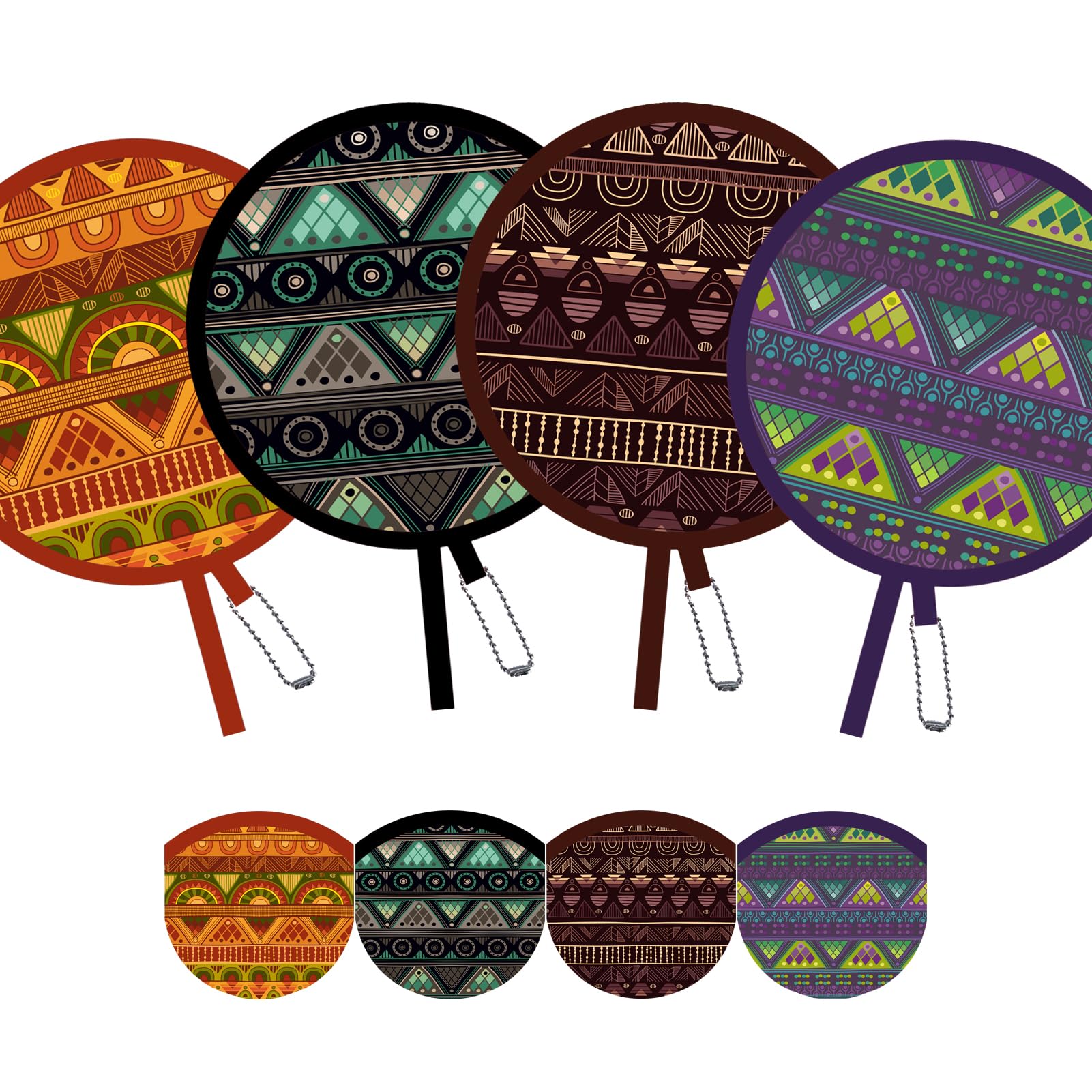 4 Pack Assorted Mandala Pattern Hand Fan Foldable, Multi-Role Round Handheld Fans for Travel, Events, Indoor & Outdoor (Mandala)