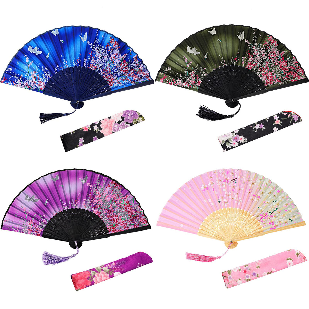 Zonon 4 Pack Hand Held Folding Fans for Women Silk,Lively
