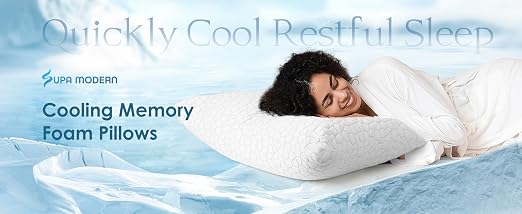 SUPA MODERN Cooling Pillow Queen Size Set of 2, CertiPUR-US Shredded Memory Foam Pillows for Sleeping, Cool Bed Pillows for Hot Sleepers, Adjustable Firm Pillow for Side,Back,Stomach Sleepers