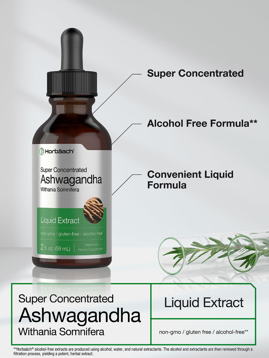 Horbäach Ashwagandha Liquid Drops | 2 Fl Oz | Tincture Root Extract