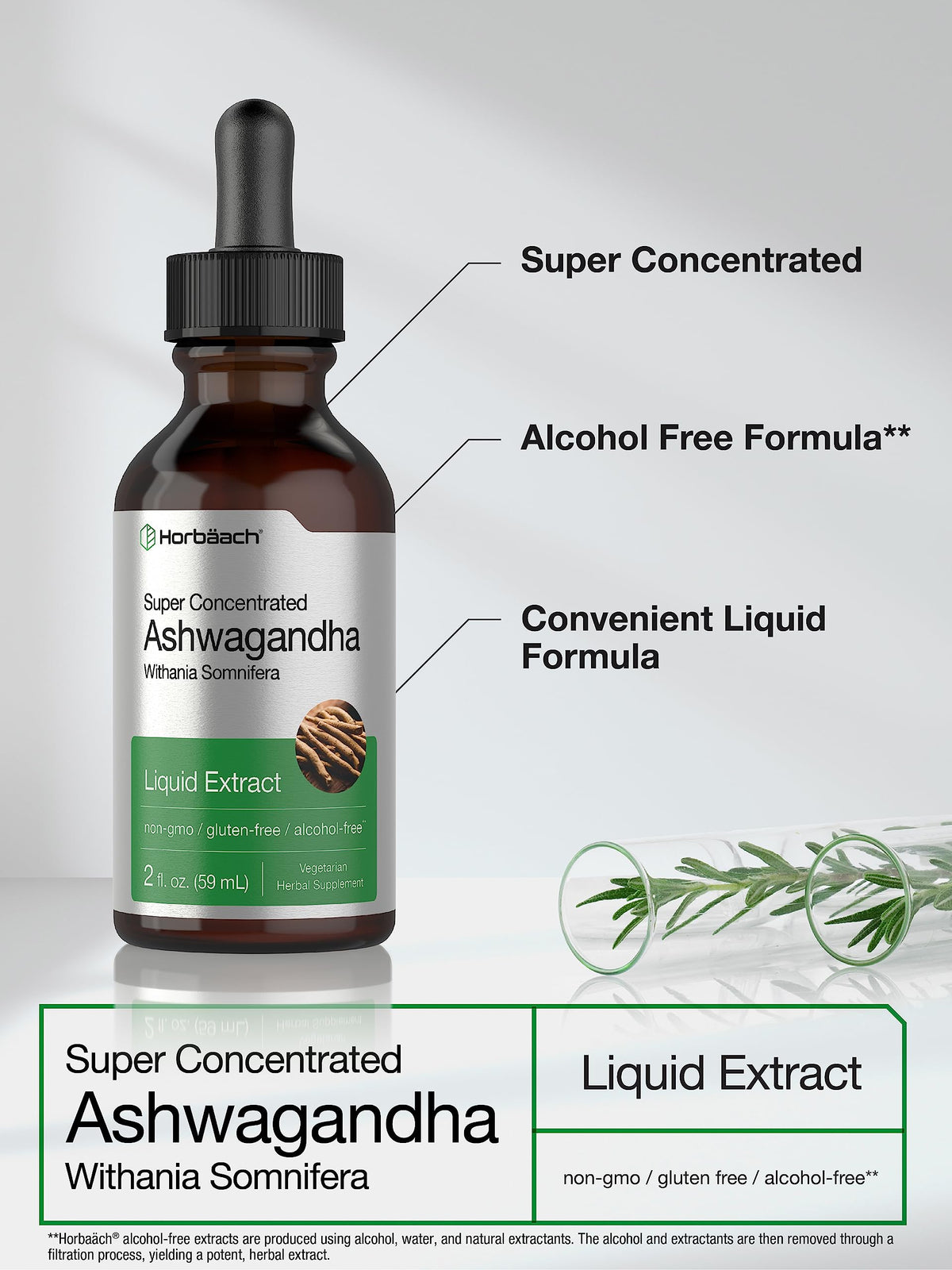 Horbäach Ashwagandha Liquid Drops | 2 Fl Oz | Tincture Root Extract