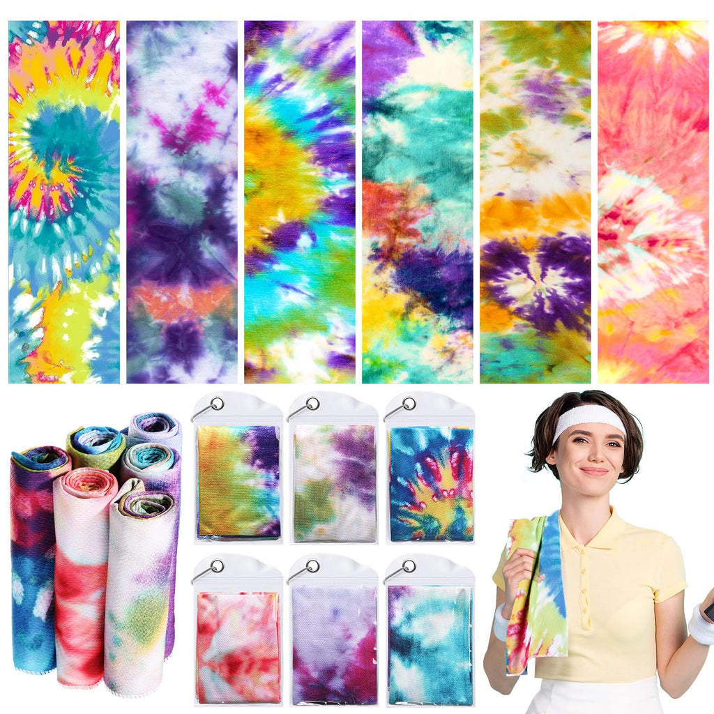 Peryiter 6 Pack Cooling Towels for Neck and Face 40 x 12 Inch Cooling Rag Ice Sweat Towels for Biking Hiking Running Yoga Golf Sport Gym Workout Gardening(Tie Dye Style)