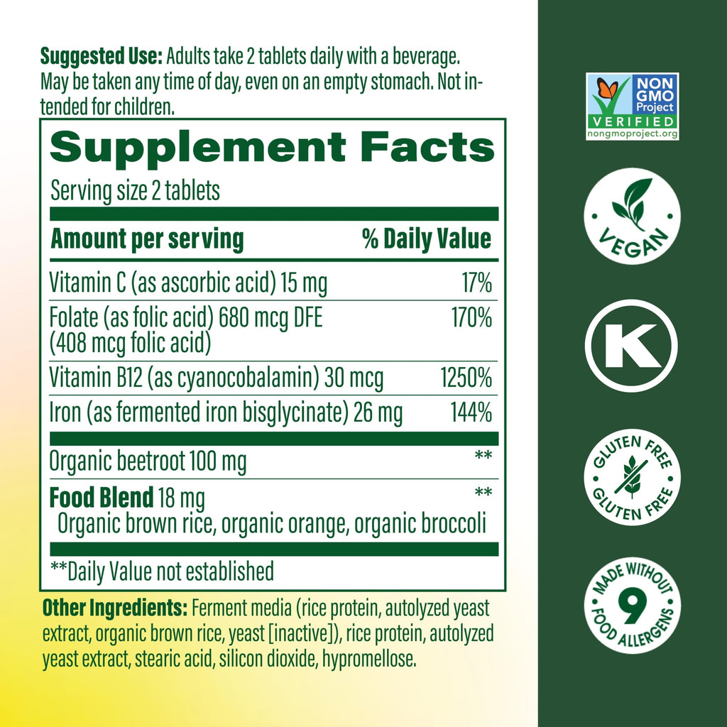 MegaFood Blood Builder Iron Supplement – 72 Mini Tablets for Energy
