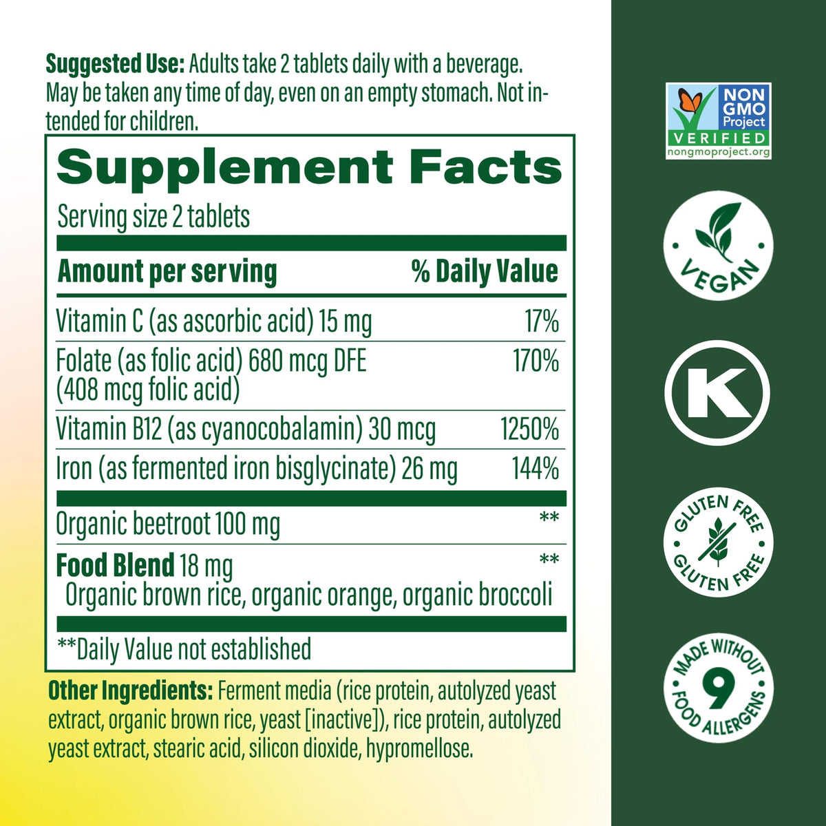 MegaFood Blood Builder Iron Supplement – 72 Mini Tablets for Energy