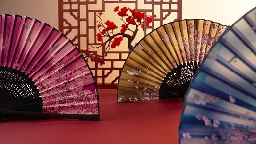 Zonon 4 Pack Hand Held Folding Fans for Women Silk,Lively