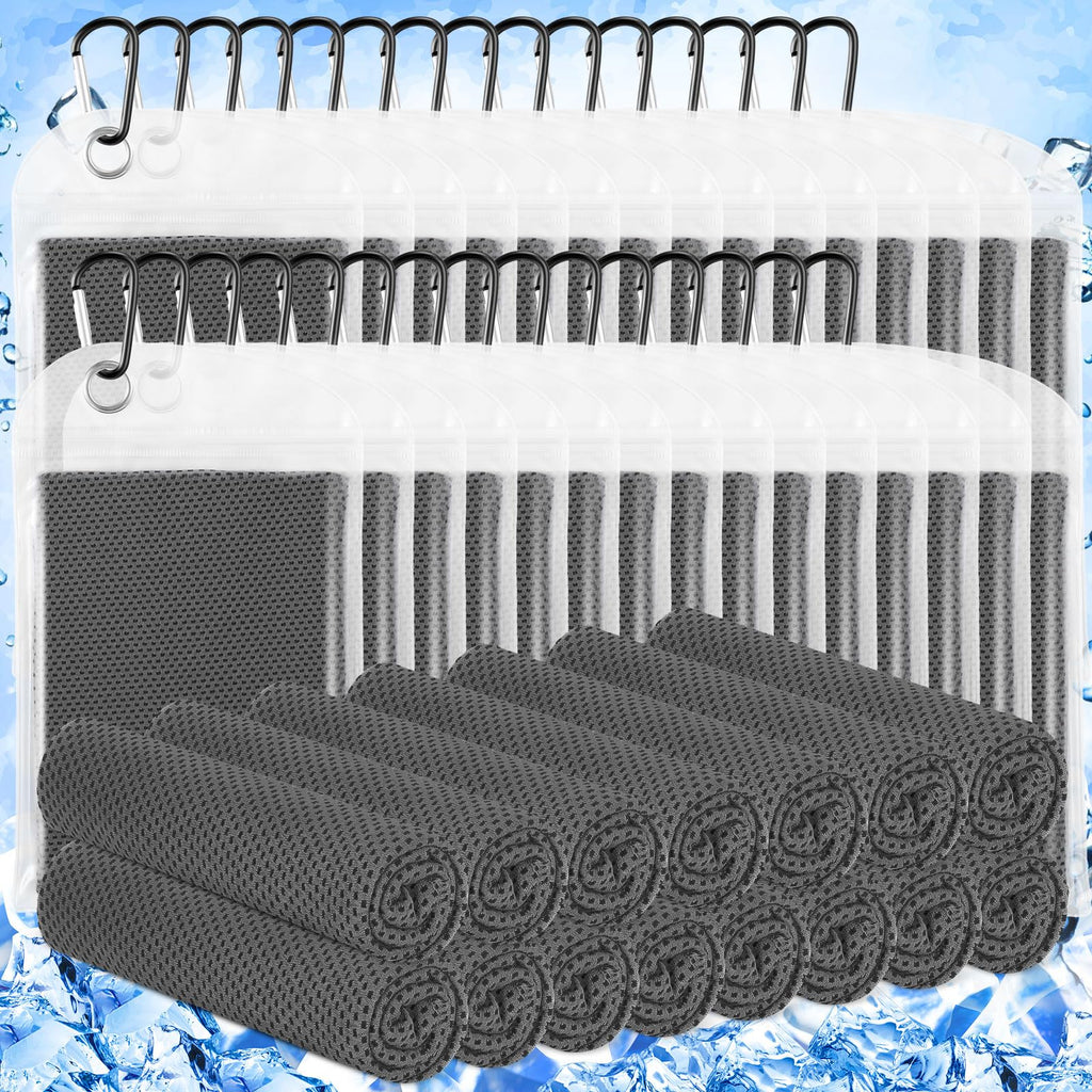 Hosuly 30 Pack Cooling Towels 40"x12" Cooling Neck Wraps Soft Breathable Chilly Towel Ice Towels Microfiber Workout Towel for Yoga Sport Running Workout Gym Camping Fitness Activities(Dark Gray)