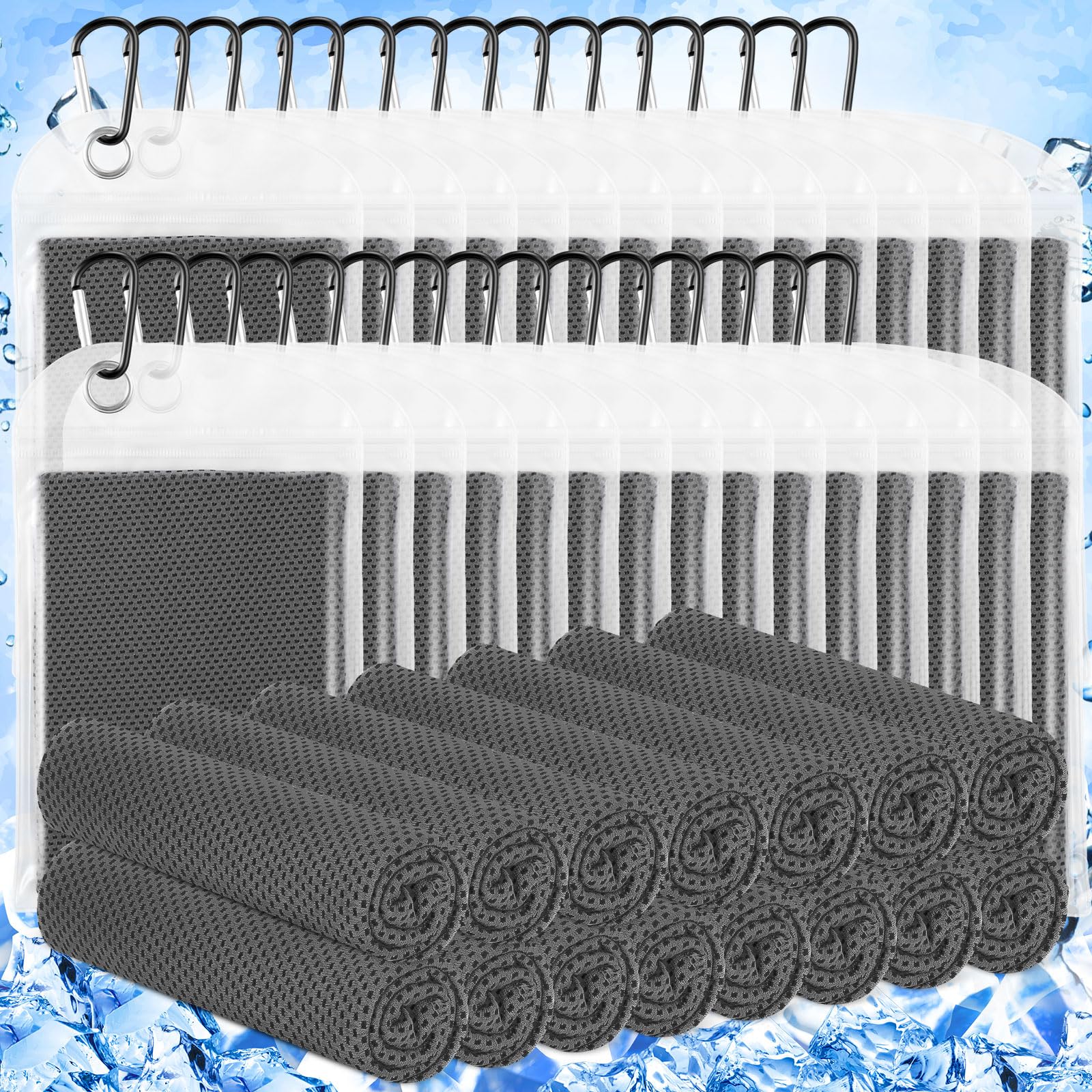 Hosuly 30 Pack Cooling Towels 40"x12" Cooling Neck Wraps Soft Breathable Chilly Towel Ice Towels Microfiber Workout Towel for Yoga Sport Running Workout Gym Camping Fitness Activities(Dark Gray)