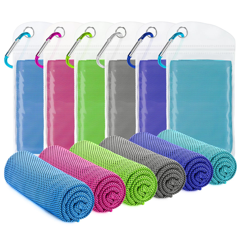 Amgico 6 Pack Cooling Towel 40"X12", Cooling Towels for Neck and Face, Quick Dry Soft Breathable Reusable Microfiber Towels for Hot Weather, Camping, Hiking, Beach, Workout, Running & More Activities