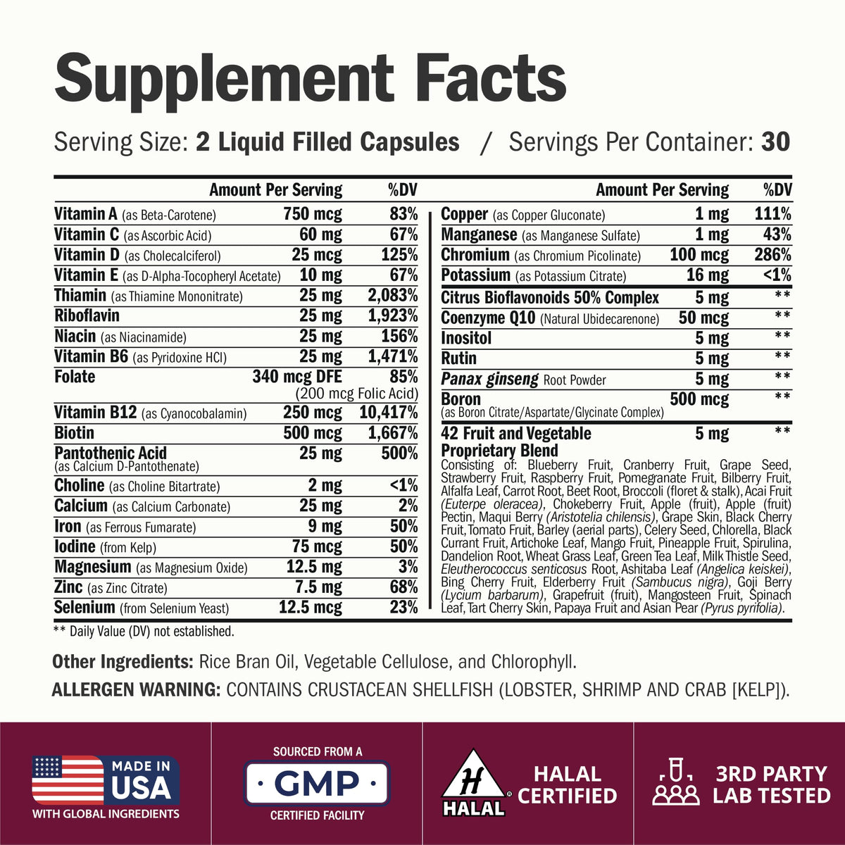 Multivitamin for Women – VIT & Minerals – Daily Wellness – 60 Liquid Caps
