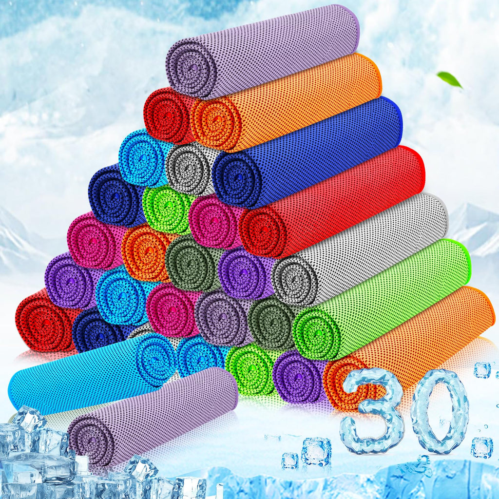 MENOLY 30 Packs Cooling Towels Bulk (40"x12") Gym Cooling Towels for Neck and Face Sweat Workout Cooling Neck Rags for Sports Yoga Soft Microfiber Breathable Rags for Hiking Running Fitness-Multicolor